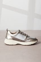 Silver Signature Leather Chunky Sole Trainers