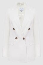 Reiss White Hollie Petite Double Breasted Linen Blazer