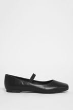 Simply Be Black Square Toe Eleanor Ballerinas in Extra Wide Fit