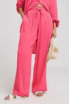 Simply Be Pink Tie Waist Crinkle Wide Leg Trousers