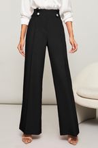 Lipsy Black High Waisted Military Button Wide Leg Trousers