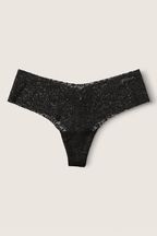 Victoria's Secret PINK Pure Black Thong Lace No Show Knickers