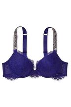 Victoria's Secret Night Ocean Blue Lace Shine Strap Add 2 Cups Push Up  Bombshell Bra