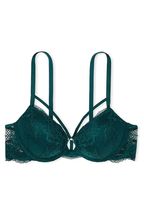Victoria's Secret Black Ivy Green Add 2 Cups Push Up Strappy Fishnet Lace Bra