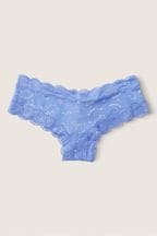 Victoria's Secret PINK Cornflower Blue Constellation Print Blue Lace Trim Cheeky Knickers