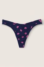 Victoria's Secret PINK Ensign Lips Print Blue Thong Cotton Knickers