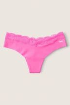 Victoria's Secret PINK Radiant Rose Pink No Show Lace Trim Thong Knickers