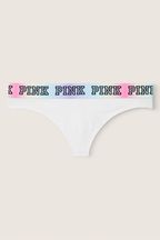 Victoria's Secret PINK Optic White Thong Cotton Logo Knickers