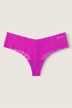 Victoria's Secret PINK Dahlia Magenta Purple Thong Lace No Show Knickers