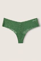 Victoria's Secret PINK Forest Pine Green Thong Lace No Show Knickers
