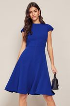 Cushions & Throws Cobalt Blue Fit and Flare Cap Sleeve Tailored Dress
