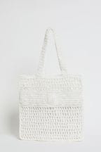 Lipsy White Crochet Logo Straw Shoulder Bag