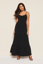 Cushions & Throws Black Strappy Tiered Scoop Neck Summer Maxi Dress