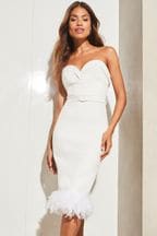 Lipsy White Premium Sweetheart Detachable Feather Hem Midi Dress