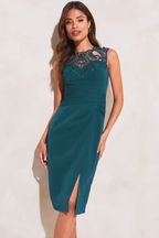 Lipsy Teal Artwork Lace Ruched Bodycon Dress