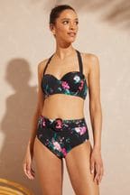 V&A | Cover Ups & Ponchos Black Floral High Waist Ring Detail Bikini Bottom