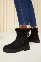 Friends Like These Black Faux Fur Buckle Ankle Boot