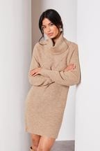 Lipsy Neutral Long Sleeve Cowl Neck Knitted Jumper Dress