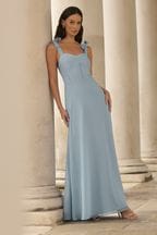 Lipsy Blue Bridesmaid Tie Strap Corset Detail Maxi Dress