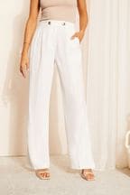 Friends Like These White Wide Leg Trousers with Linen