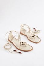 Cream Forever Comfort® Wooden Ring Detail Strappy Sandals