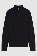Reiss Black Blackhall Merino Wool Half-Zip Funnel Neck Jumper
