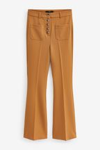 Rochelle Camel Brown Pocket Detail Tailored Flare Trousers