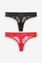 Red/Black Thong Embroidered Knickers 2 Pack