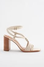 Signature Leather Knotted Strap Block Heeled Sandals