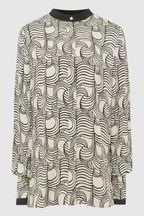 Reiss Cream/Black Jess Swirl Print Shirt Blouse