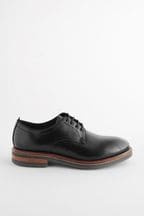 Black Leather Contrast Sole Chunky Derby Shoes