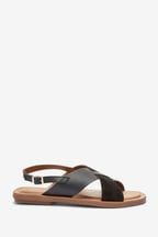 Black Extra Wide Fit Forever Comfort® Crossover Leather Sandals