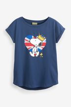 Navy Blue Coronation Snoopy License Short Sleeve T-Shirt