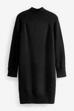 Black Rib Knit High Neck Midi Jumper Dress