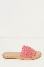 FatFace Pink Cate Crochet Raffia Sliders