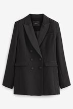 Black Double Breasted Crepe Tuxedo Jacket