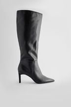Black Signature Leather Forever Comfort® Point Toe Knee High Boots