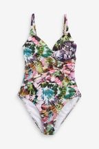 Multi Floral Ruched Tummy Control Wrap Swimsuit