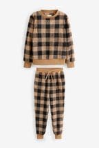 Neutral Check Matching Family Womens Cosy Fleece Pyjamas