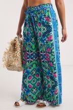 Figleaves Green Floral Print Frida Flowing Beach Trousers