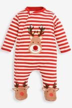 JoJo Maman Bébé Red Personalised Reindeer Appliqué Sleepsuit