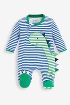 JoJo Maman Bébé Blue/Green Dino Personalised Appliqué Cotton Zip Baby Sleepsuit