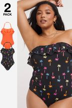 Simply Be Value Orange Palm Print Swimsuits 2 Pack