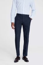 MOSS Slim Fit Blue Navy Matt Linen Trousers