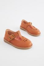 Tan Brown Leather T-Bar Shoes