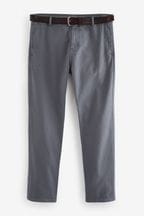 Blue Slim Fit Textured Belted Trousers