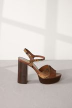 Tan Brown Signature Leather Platform Heels