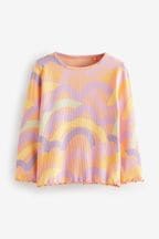 Peach Pink Rainbow Cotton Rich Long Sleeve Rib T-Shirt (3mths-7yrs)