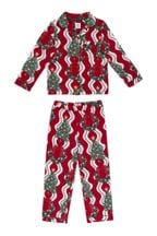 Chelsea Peers Kids Recycled Fibre Red & White Wreath & Tree Stripe Print Long Pyjama Set