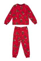 Chelsea Peers Kids' Recycled Fibre Red Christmas Cockapoo Print Long Pyjama Set